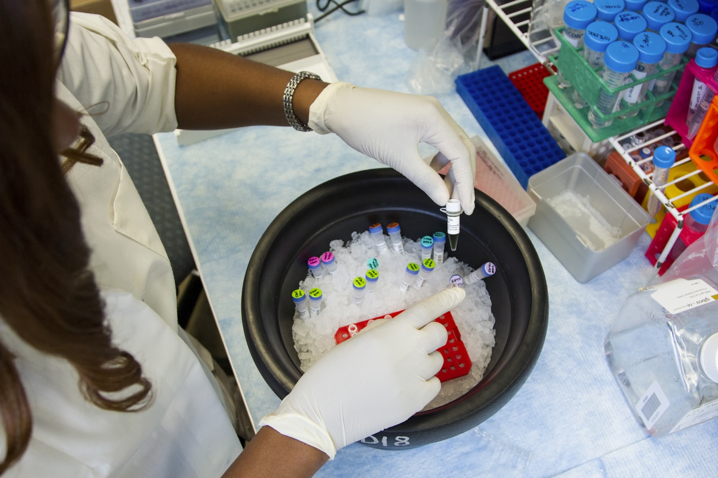Researcher preparing precision laboratory samples